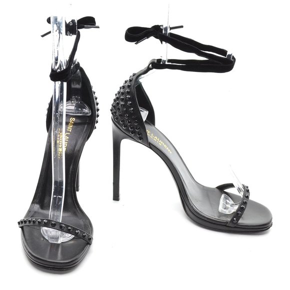 Saint Laurent Black Studded Sandals - Picture 2 of 9